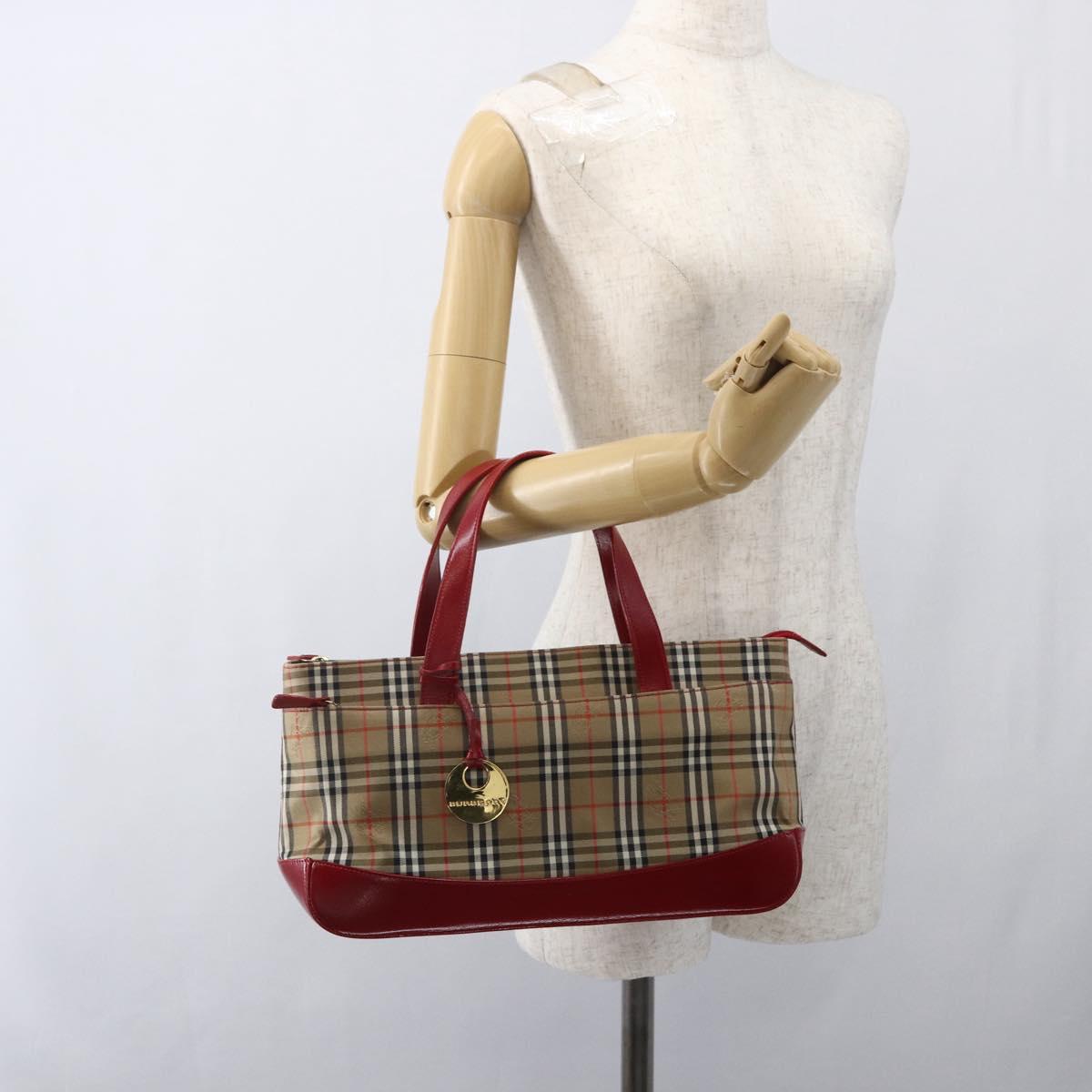 BURBERRY Nova Check Hand Bag Canvas Beige Gold Auth 163933