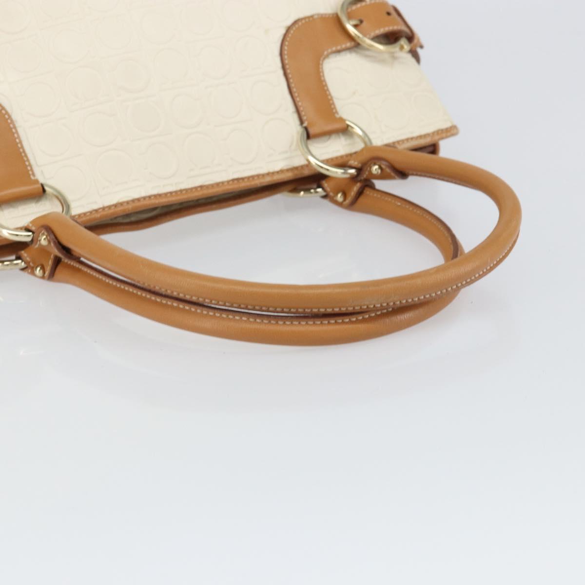 Salvatore Ferragamo Gancini Hand Bag Leather White Gold Auth 163937