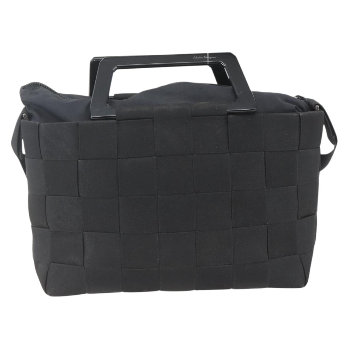 Salvatore Ferragamo Hand Bag Nylon 2way Black Silver Auth 163942