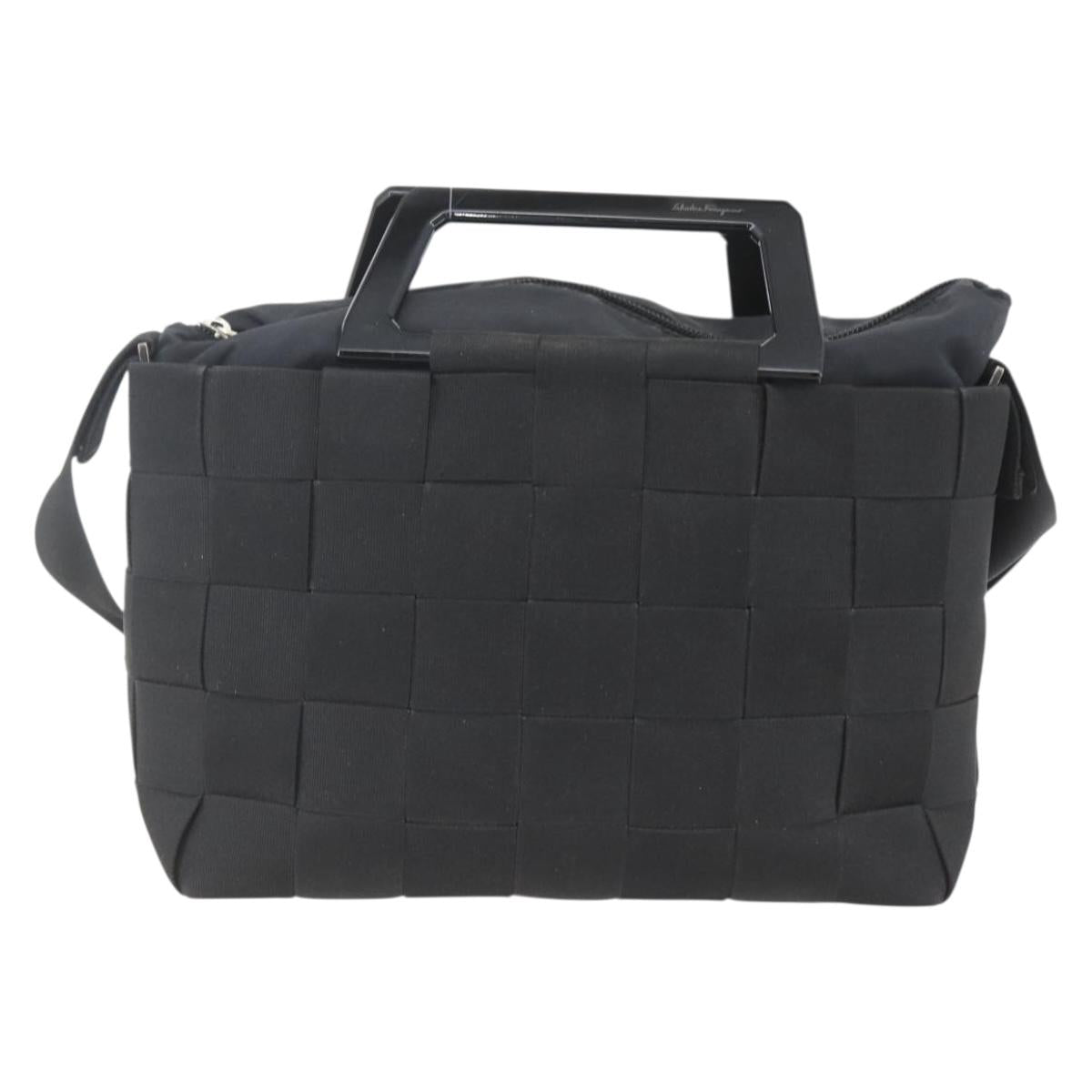 Salvatore Ferragamo Hand Bag Nylon 2way Black Silver Auth 163942