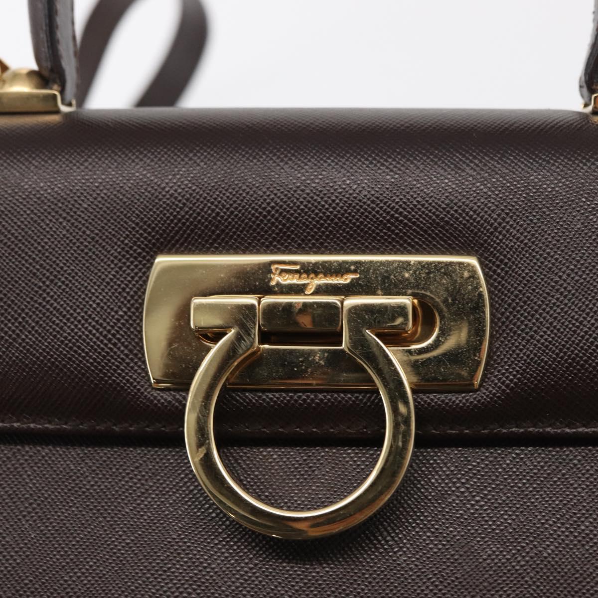 Salvatore Ferragamo Gancini Hand Bag Leather 2way Brown Gold Auth 163945