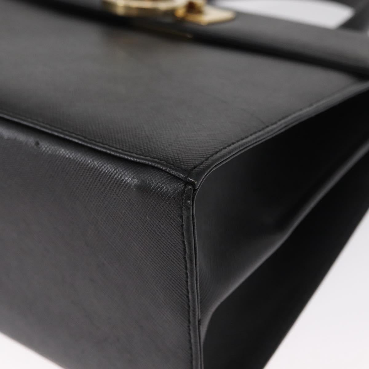 Salvatore Ferragamo Gancini Hand Bag Leather Black Gold Auth 163946