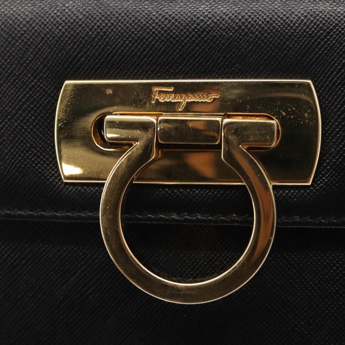 Salvatore Ferragamo Gancini Hand Bag Leather Black Gold Auth 163946