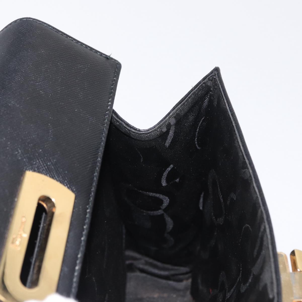Salvatore Ferragamo Gancini Hand Bag Leather Black Gold Auth 163946