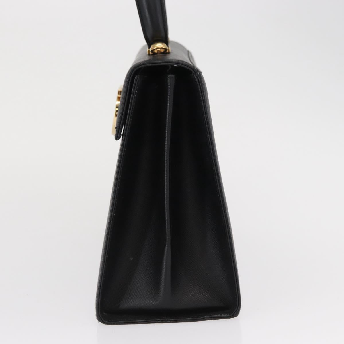 Salvatore Ferragamo Gancini Hand Bag Leather Black Gold Auth 163946