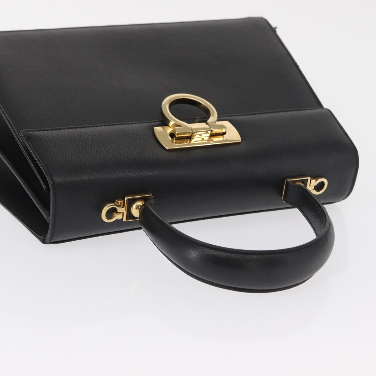 Salvatore Ferragamo Gancini Hand Bag Leather Black Gold Auth 163946