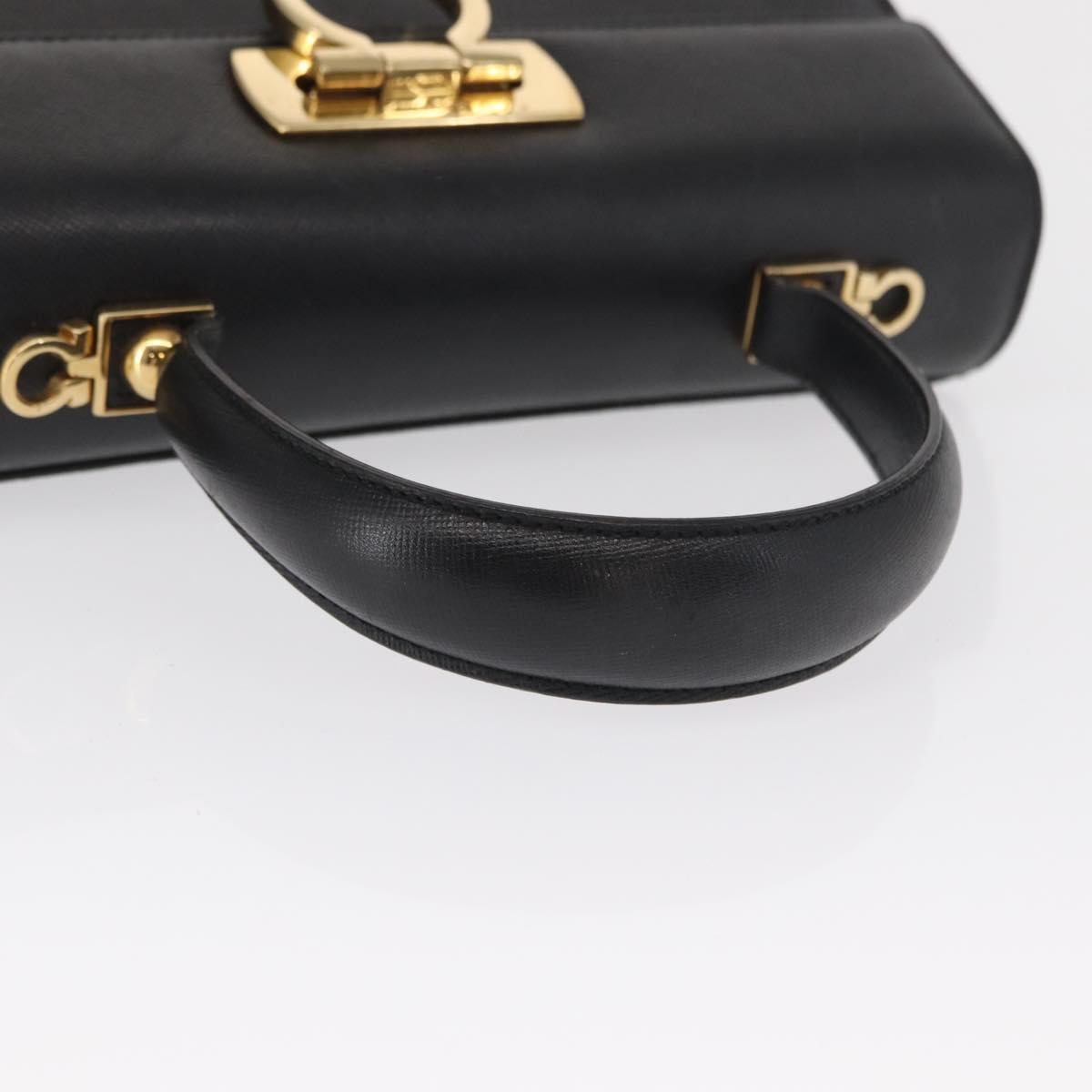 Salvatore Ferragamo Gancini Hand Bag Leather Black Gold Auth 163946
