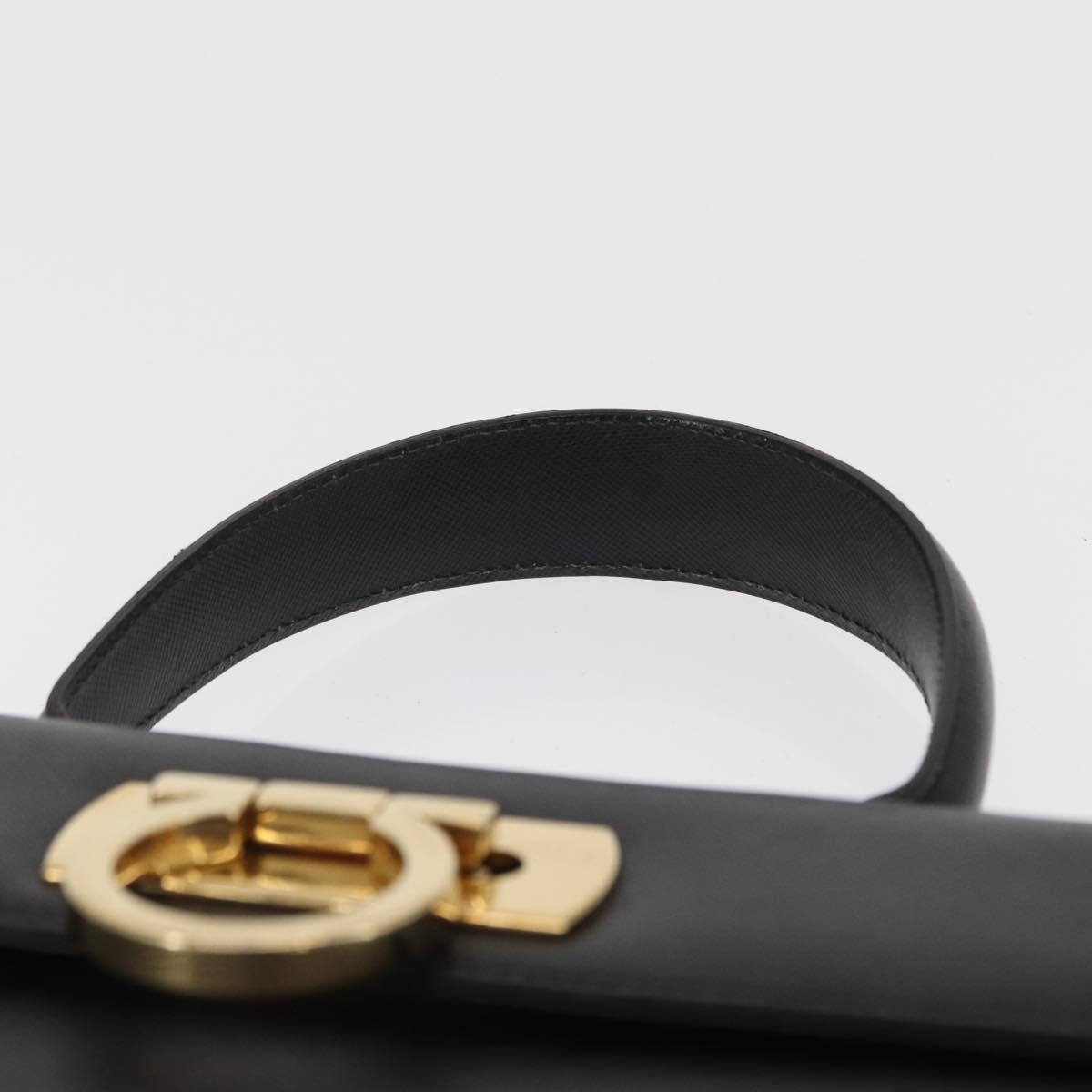 Salvatore Ferragamo Gancini Hand Bag Leather Black Gold Auth 163946