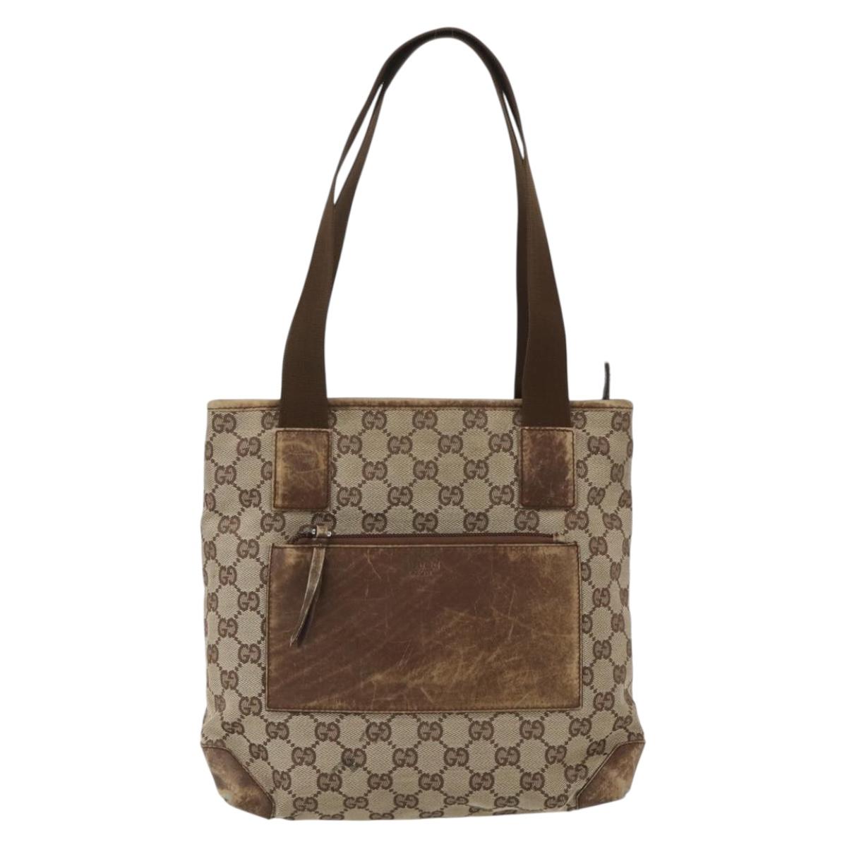 GUCCI GG Canvas Tote Bag Beige Silver 28893 Auth 163948