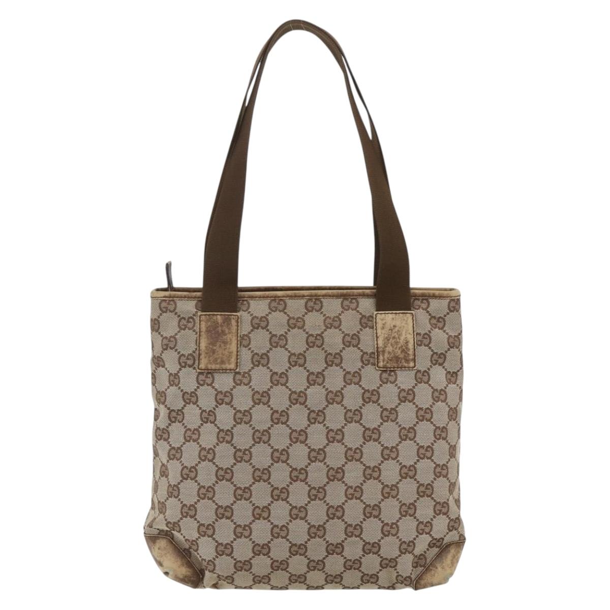 GUCCI GG Canvas Tote Bag Beige Silver 28893 Auth 163948