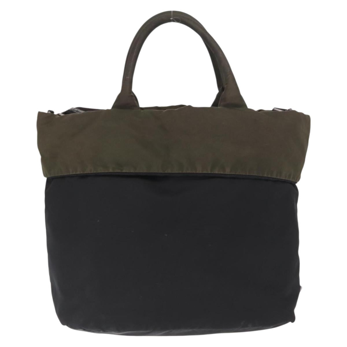 PRADA Hand Bag Nylon 2way Khaki Silver Auth 163952