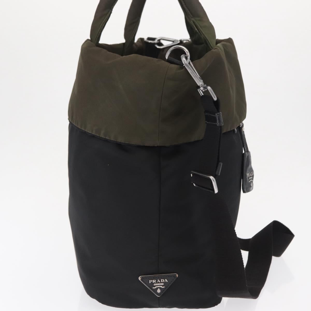 PRADA Hand Bag Nylon 2way Khaki Silver Auth 163952