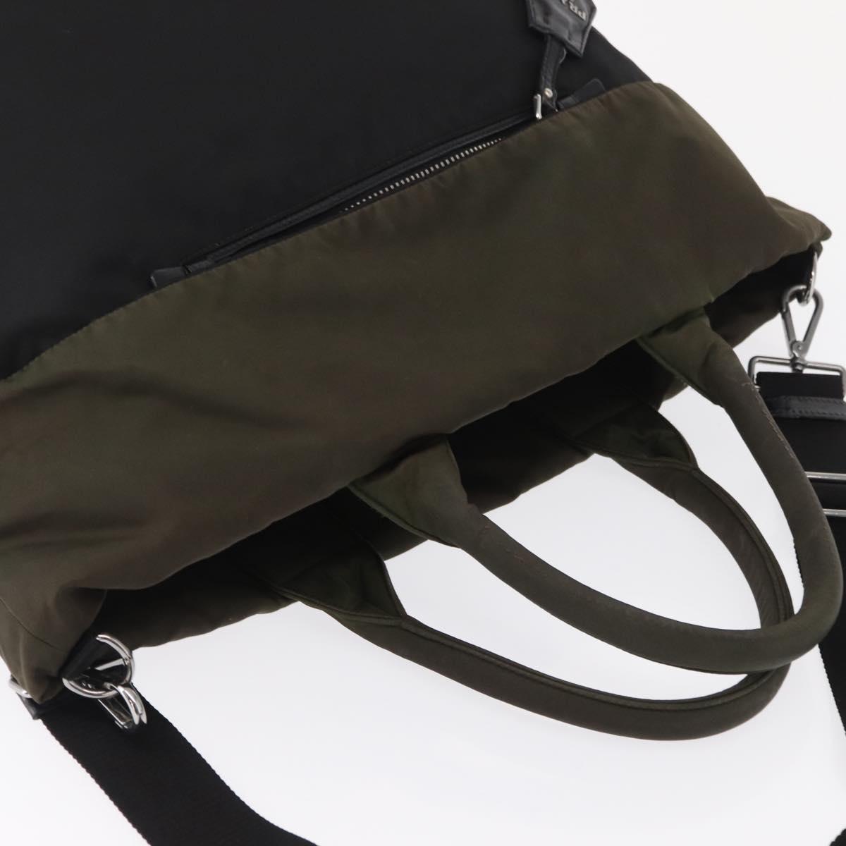 PRADA Hand Bag Nylon 2way Khaki Silver Auth 163952