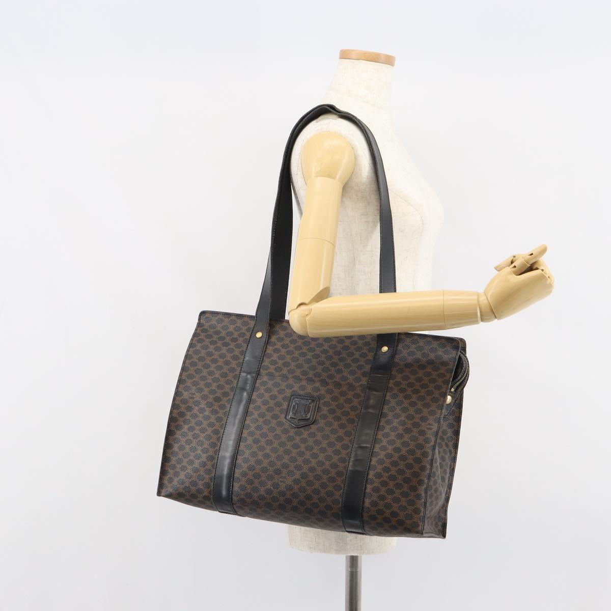 CELINE Macadam Canvas Tote Bag PVC Leather Black Gold Auth 163955