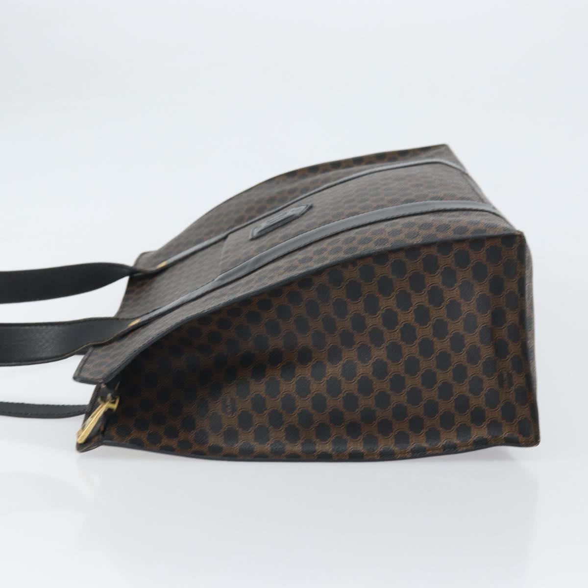 CELINE Macadam Canvas Tote Bag PVC Leather Black Gold Auth 163955