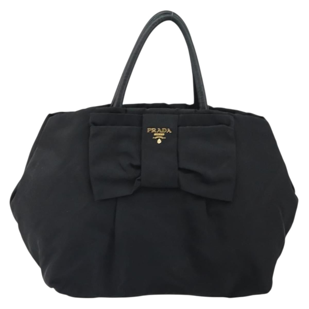 PRADA Hand Bag Nylon Black Gold Auth 163957