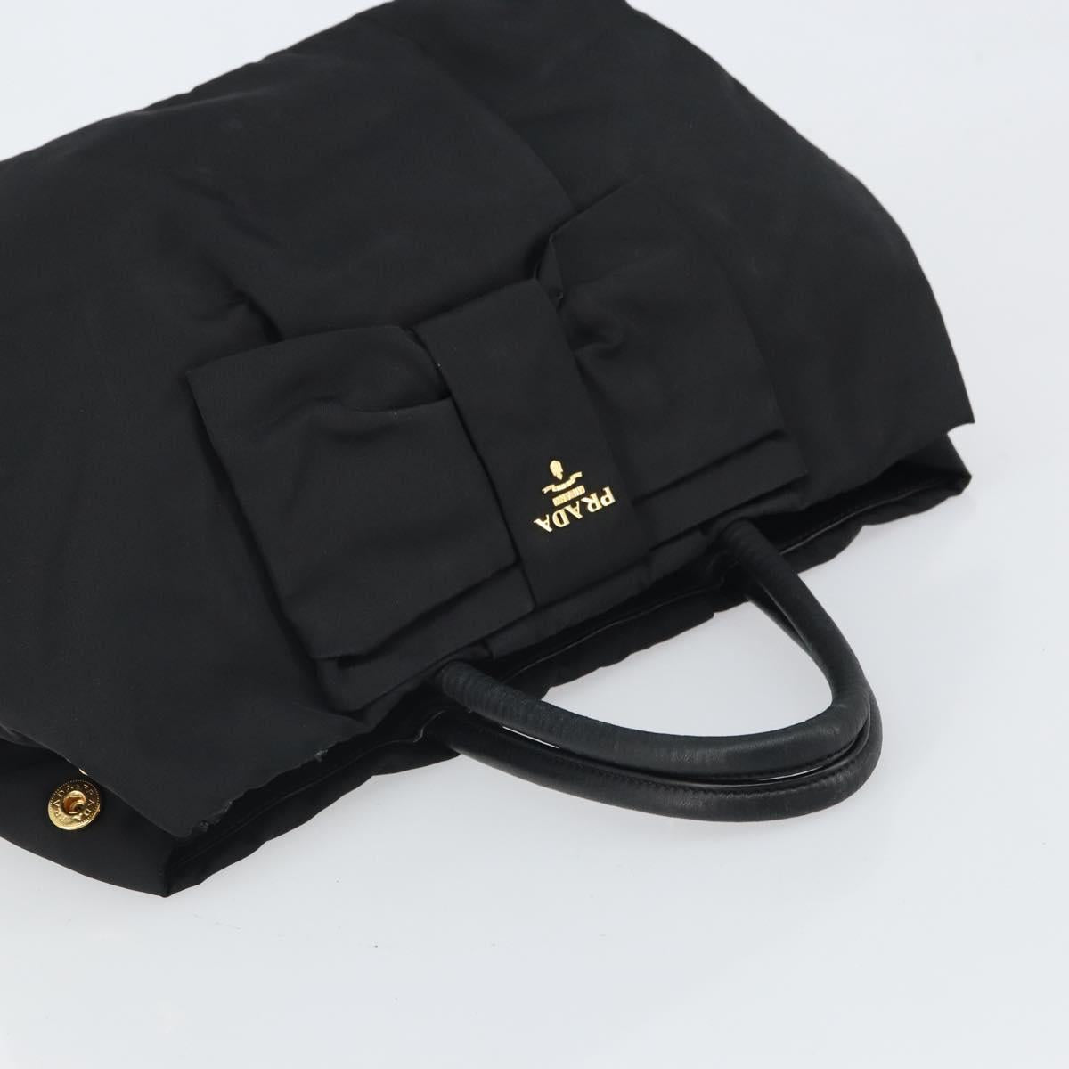 PRADA Hand Bag Nylon Black Gold Auth 163957