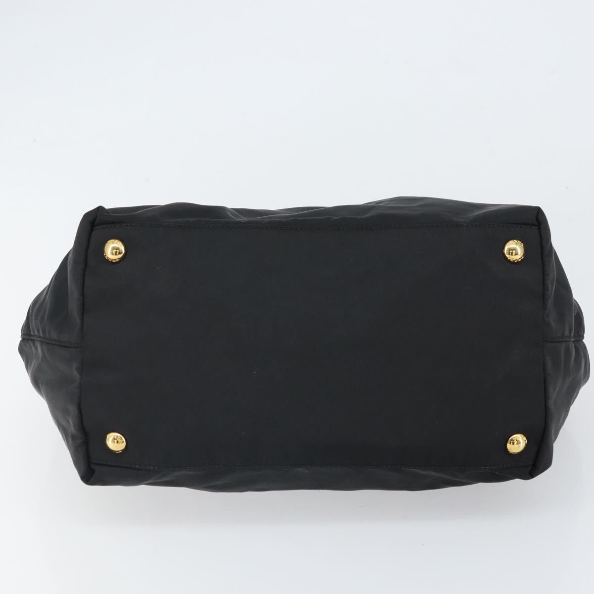 PRADA Hand Bag Nylon Black Gold Auth 163957