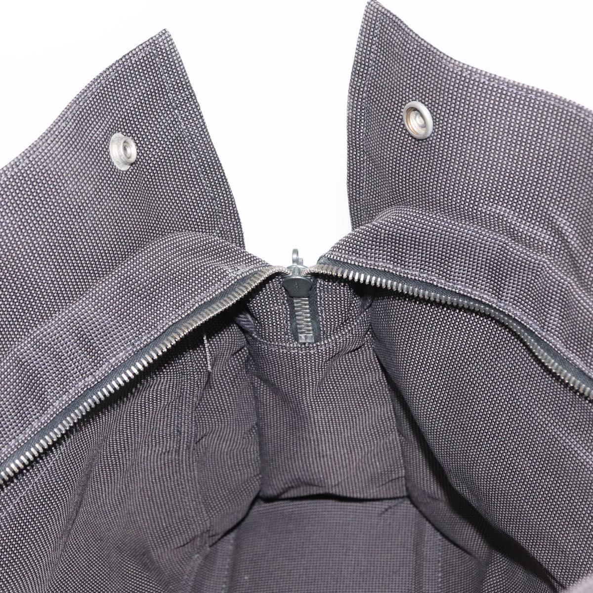 HERMES Her Line MM Hand Bag Canvas Gray Silver Auth 163958