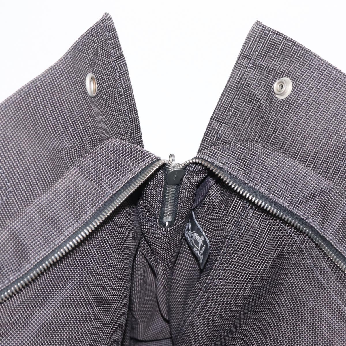 HERMES Her Line MM Hand Bag Canvas Gray Silver Auth 163958