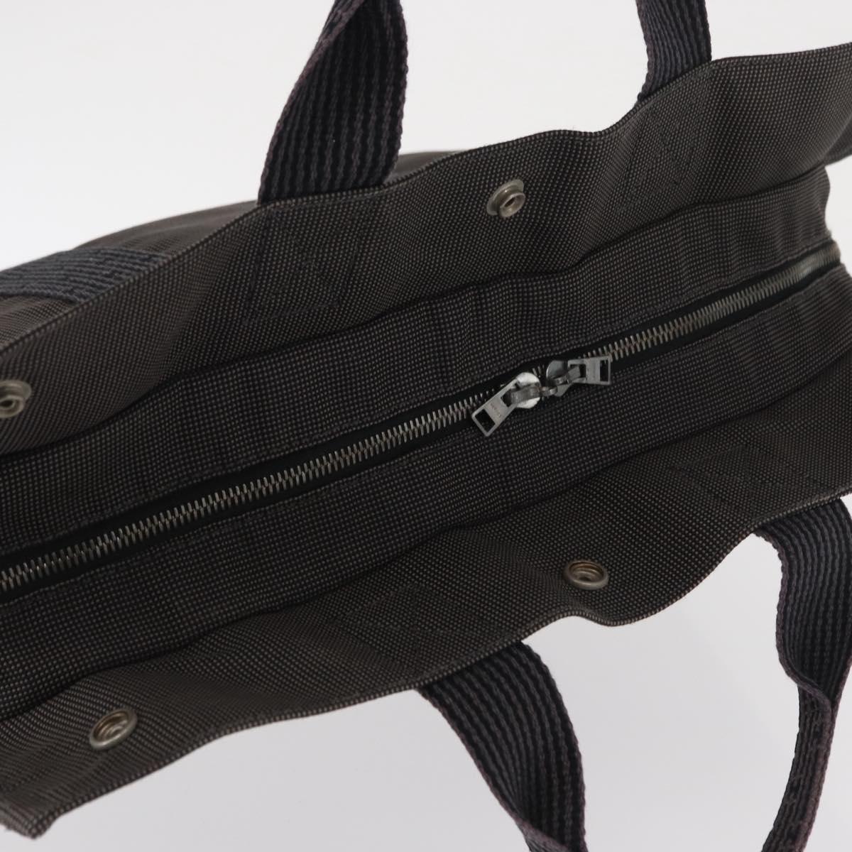 HERMES Her Line MM Hand Bag Canvas Gray Silver Auth 163958