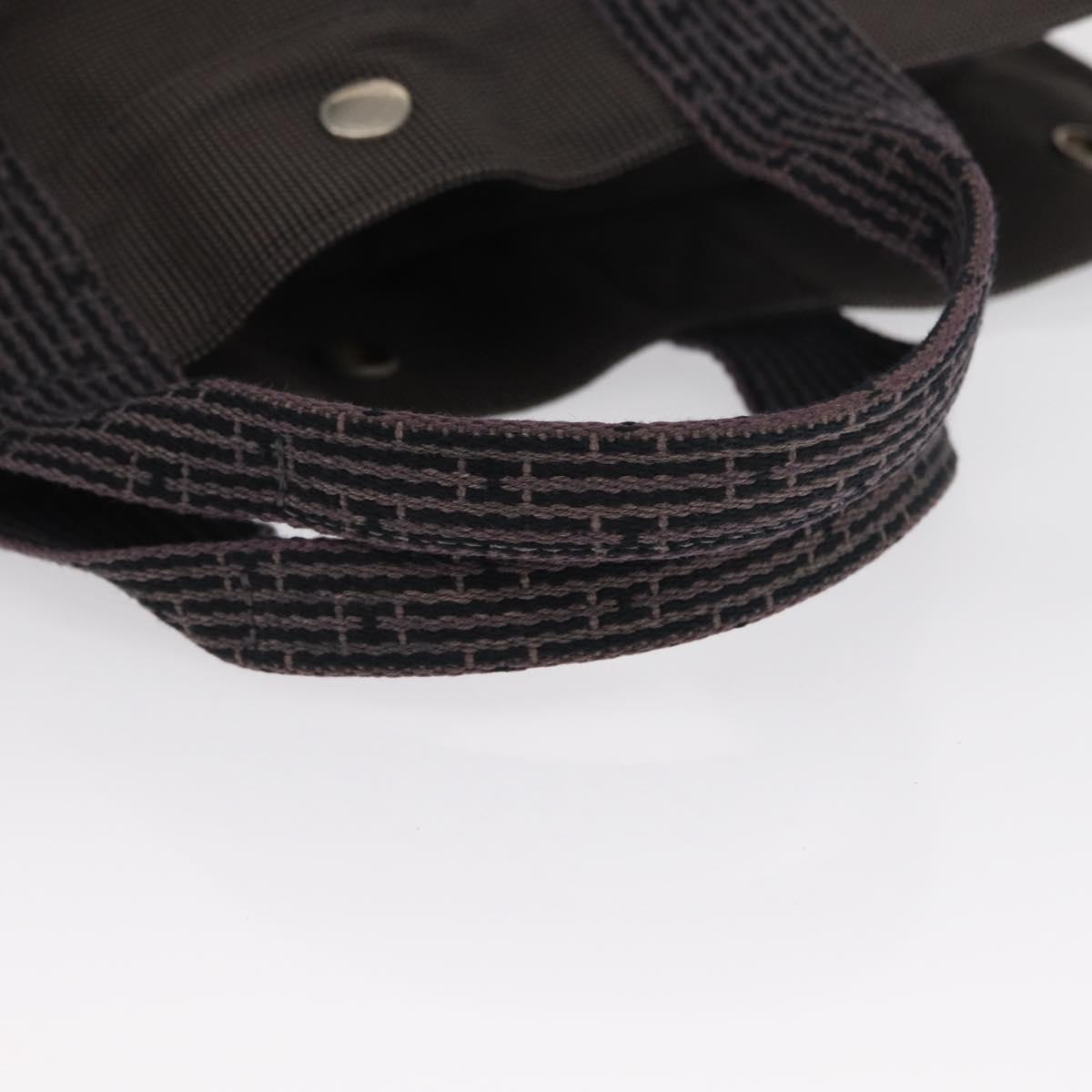 HERMES Her Line MM Hand Bag Canvas Gray Silver Auth 163958