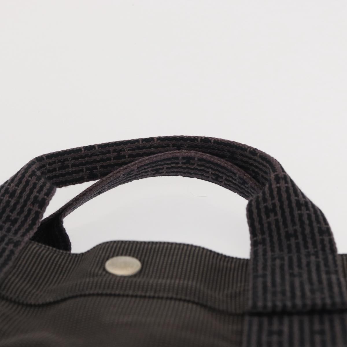HERMES Her Line MM Hand Bag Canvas Gray Silver Auth 163958