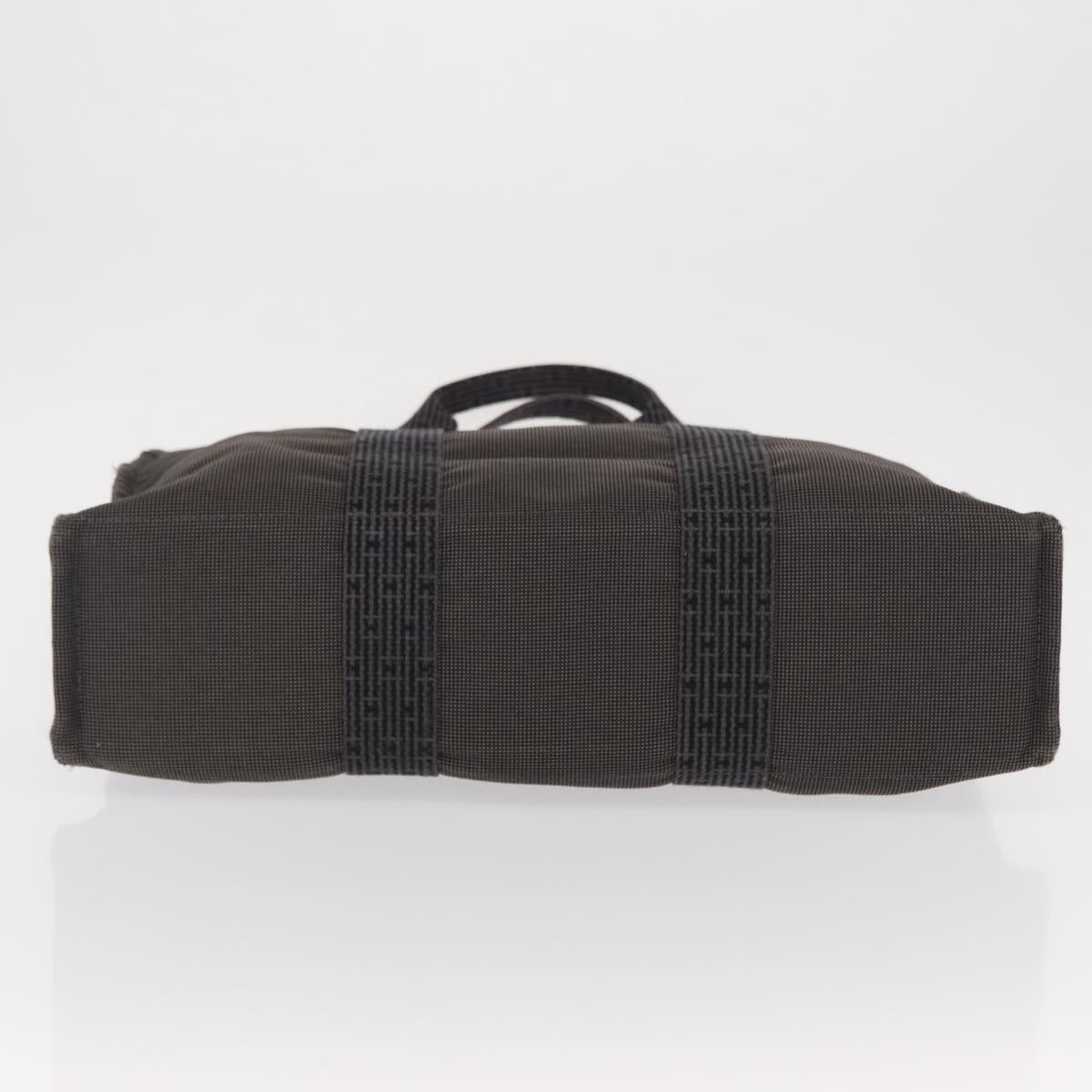 HERMES Her Line MM Hand Bag Canvas Gray Silver Auth 163958