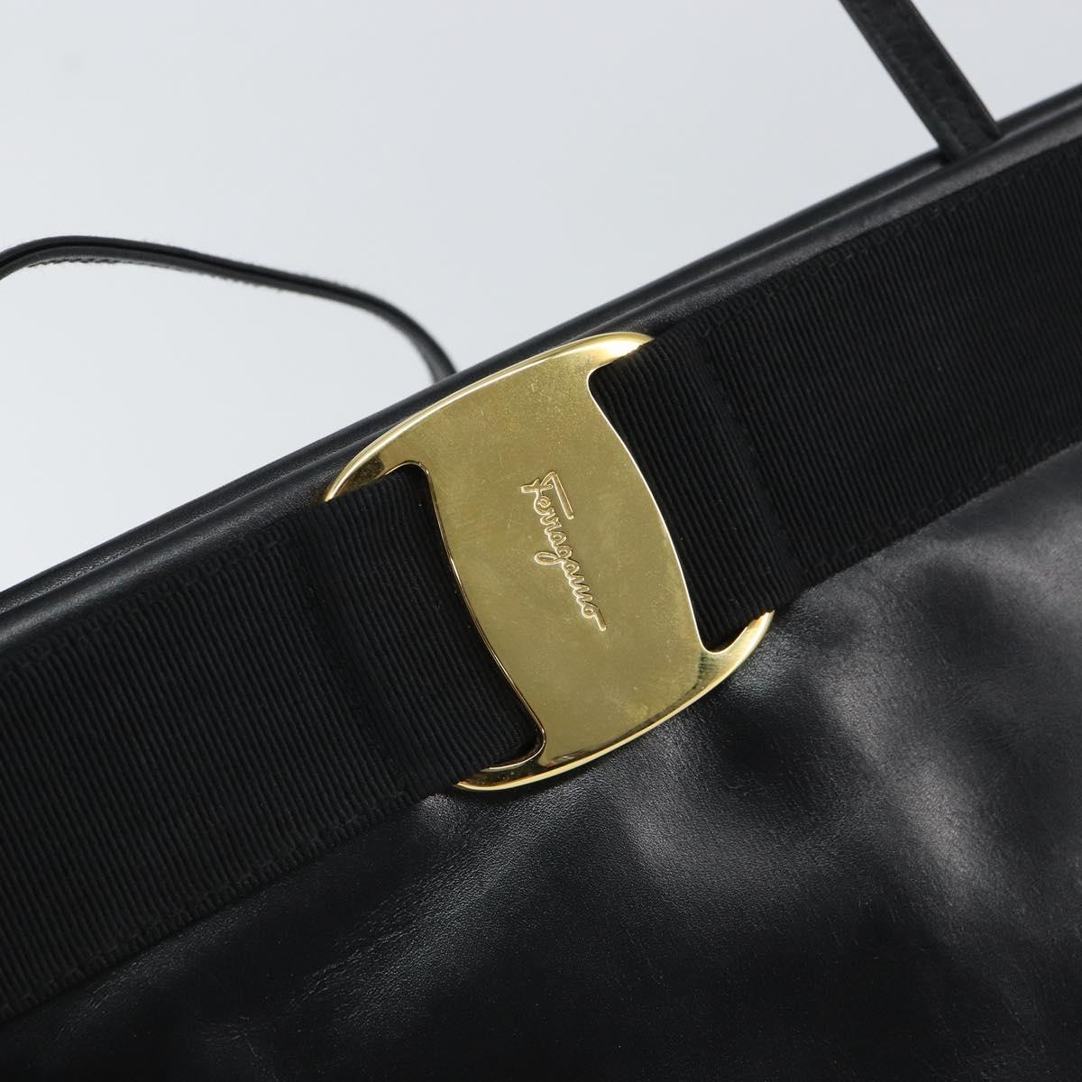 Salvatore Ferragamo Shoulder Bag Leather Black Gold Auth 163963