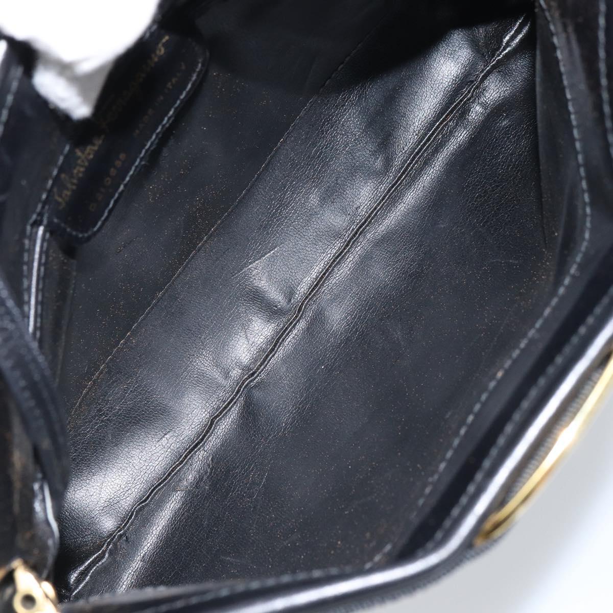 Salvatore Ferragamo Shoulder Bag Leather Black Gold Auth 163963