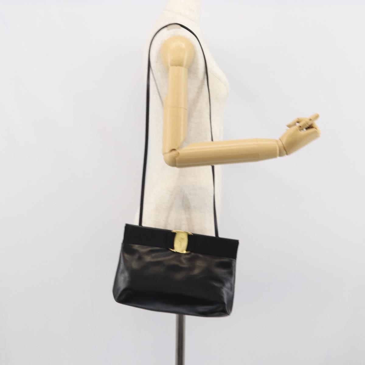 Salvatore Ferragamo Shoulder Bag Leather Black Gold Auth 163963
