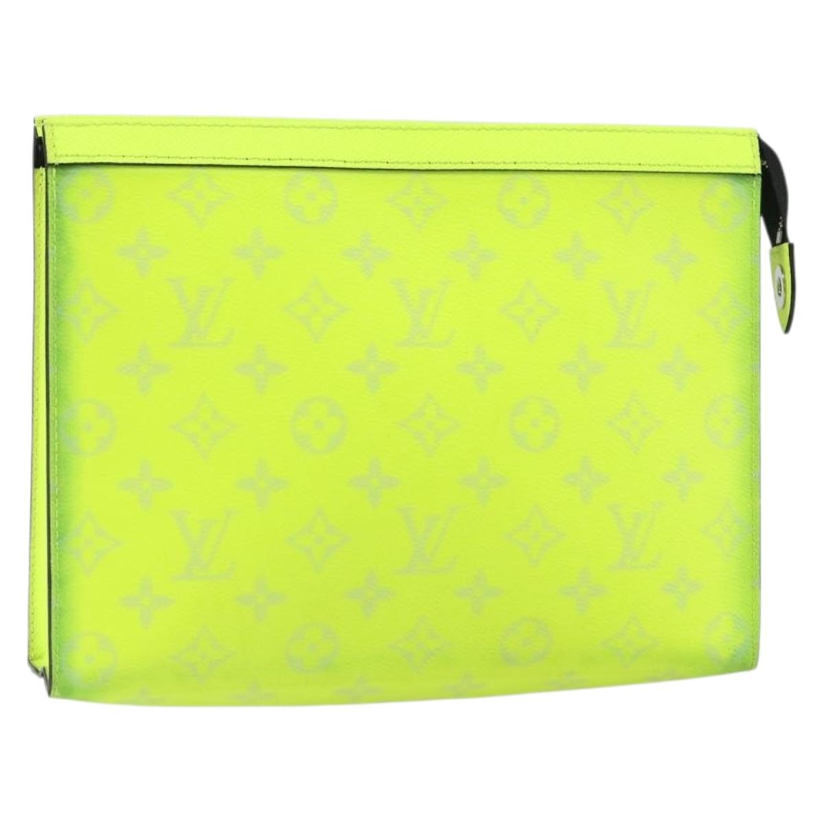LOUIS VUITTON Taiga Pochette Voyager MM Clutch Bag Jaune LV Auth 163964