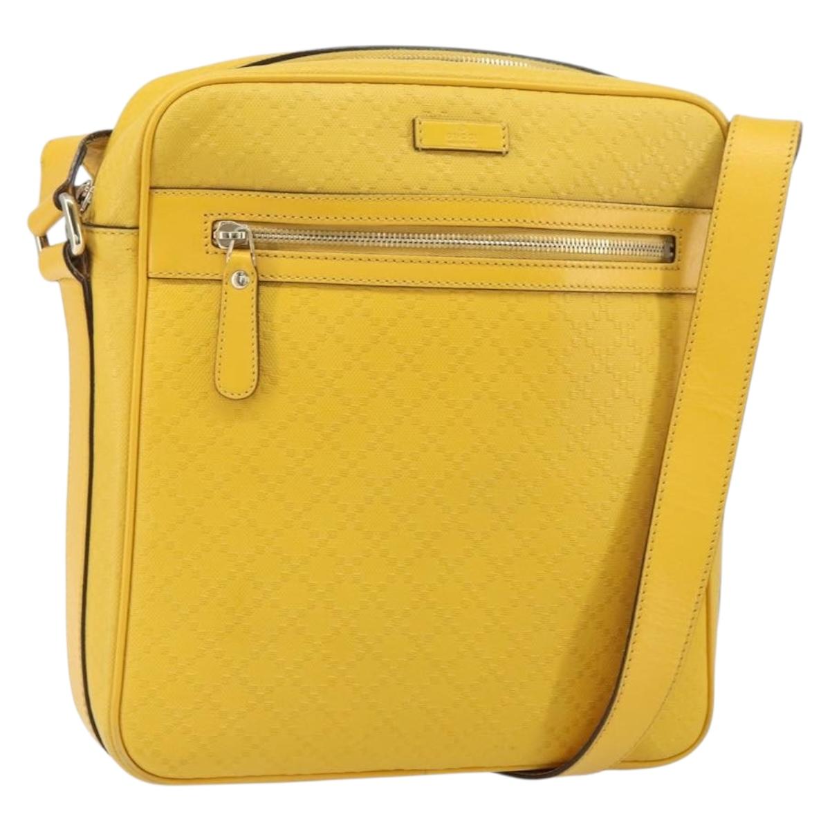 GUCCI Diamante Shoulder Bag Leather Yellow Gold 201448 Auth 163973