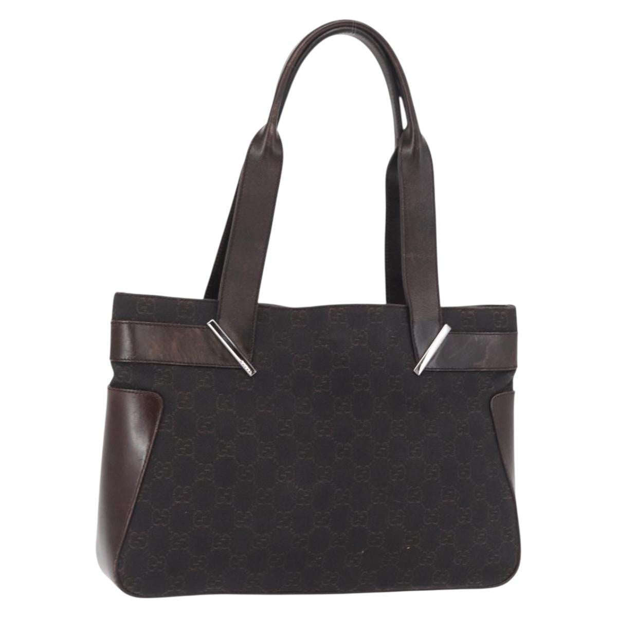GUCCI GG Canvas Tote Bag Brown Silver 73983 Auth 163974