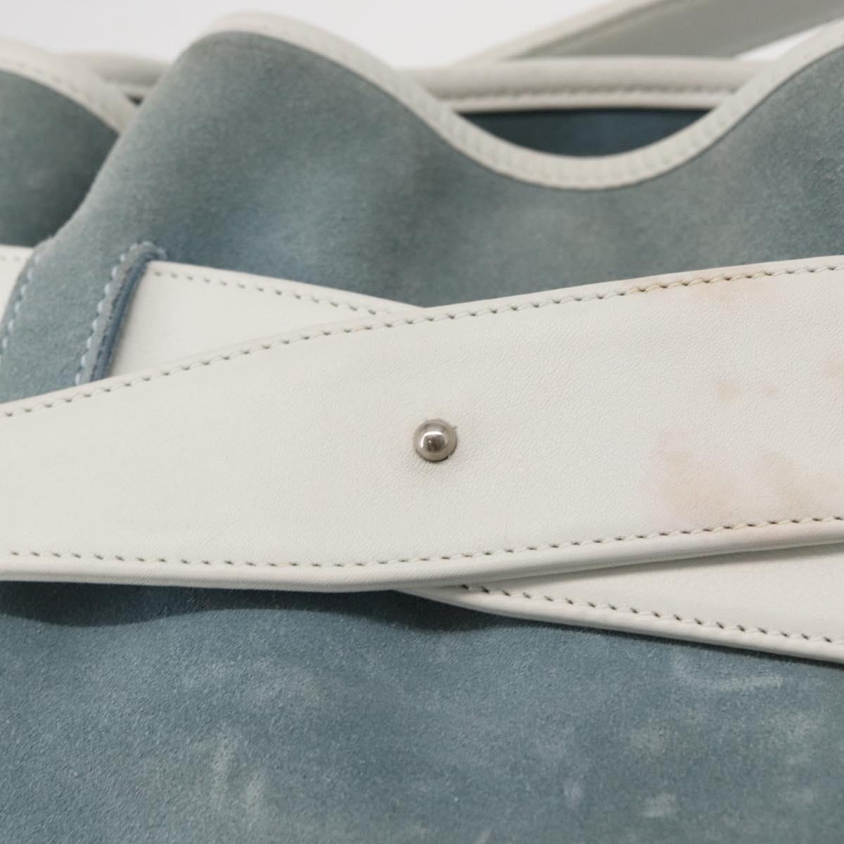LOEWE Anagram Shoulder Bag Suede Leather Light Blue Silver Auth 163981