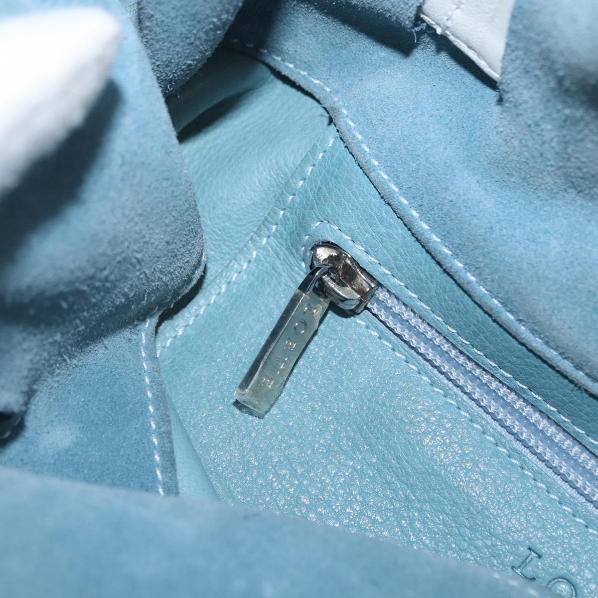 LOEWE Anagram Shoulder Bag Suede Leather Light Blue Silver Auth 163981