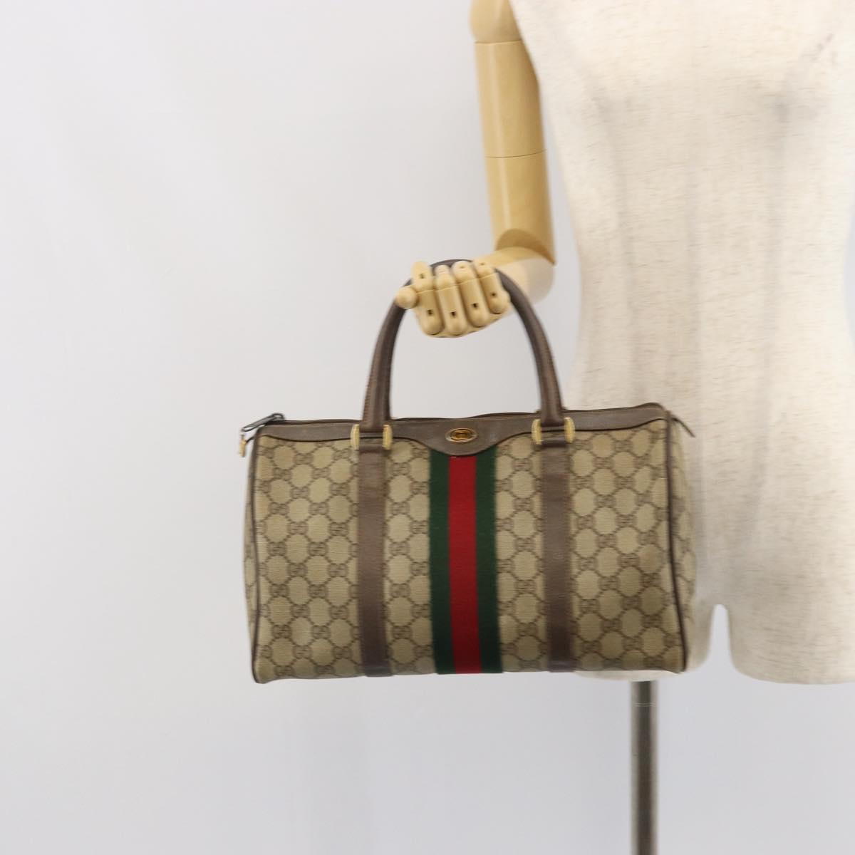 GUCCI GG Supreme Web Sherry Line Hand Bag PVC Beige Gold 39 02 007 Auth 163983