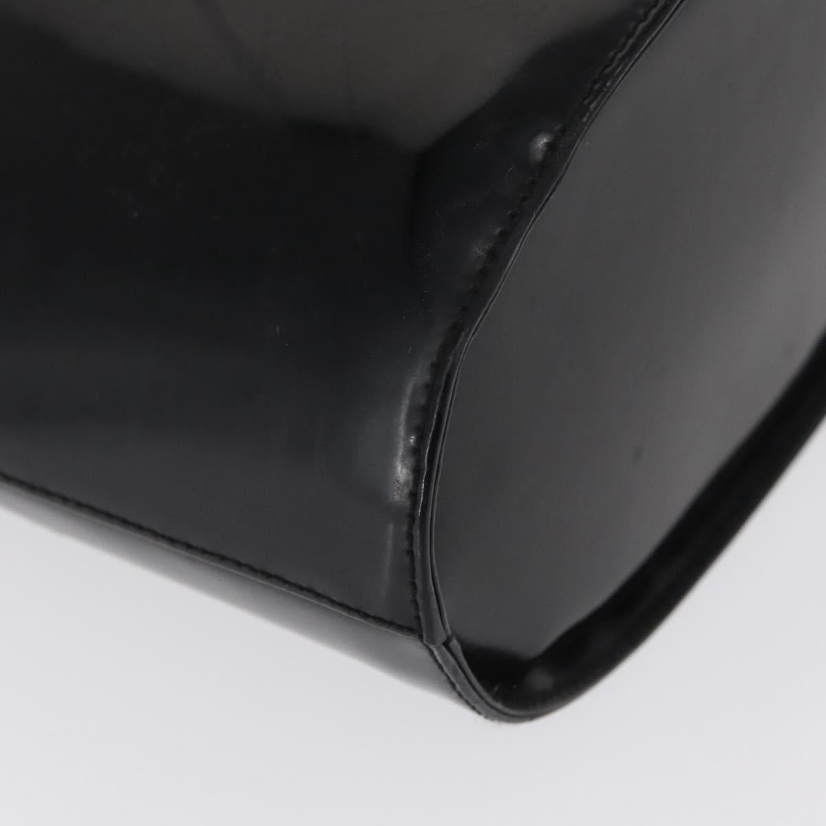 Salvatore Ferragamo Hand Bag Patent leather Black Silver Auth 163984