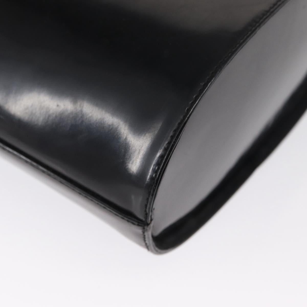 Salvatore Ferragamo Hand Bag Patent leather Black Silver Auth 163984