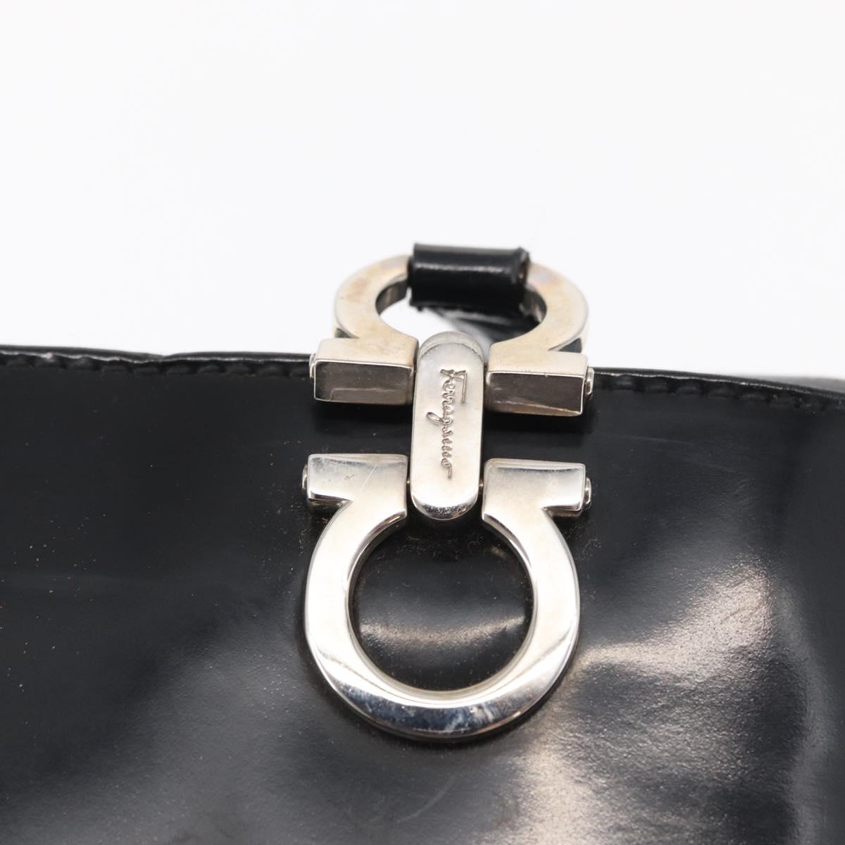 Salvatore Ferragamo Hand Bag Patent leather Black Silver Auth 163984