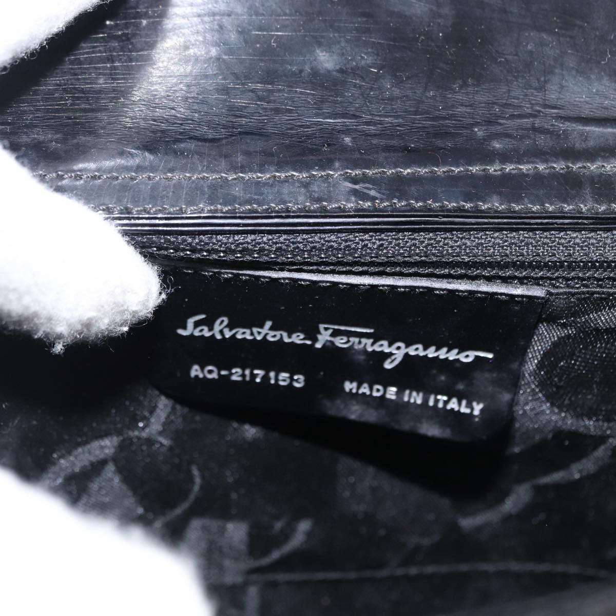 Salvatore Ferragamo Hand Bag Patent leather Black Silver Auth 163984