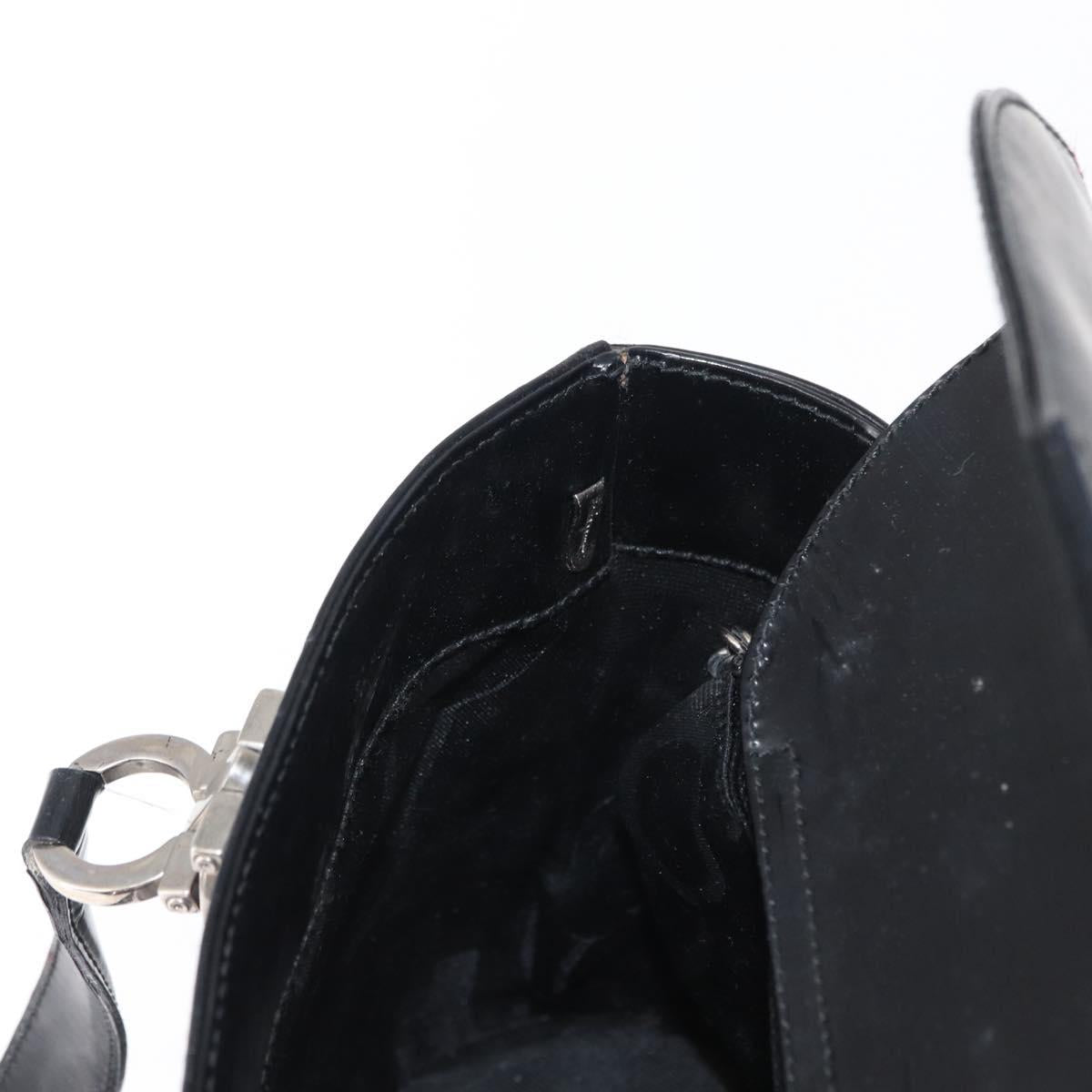 Salvatore Ferragamo Hand Bag Patent leather Black Silver Auth 163984