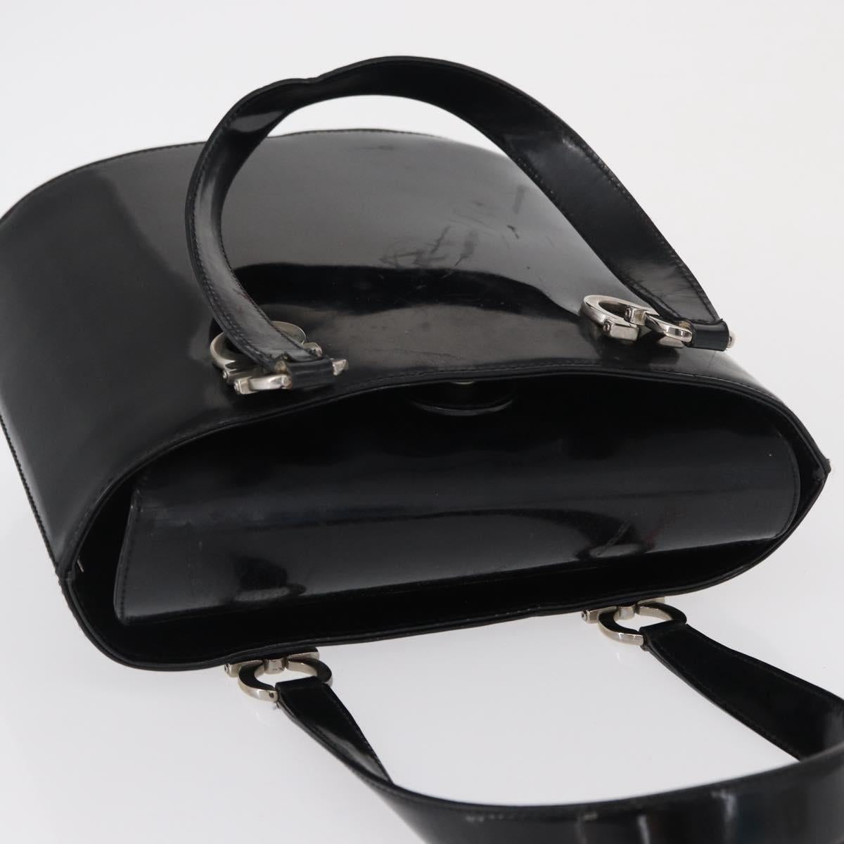 Salvatore Ferragamo Hand Bag Patent leather Black Silver Auth 163984