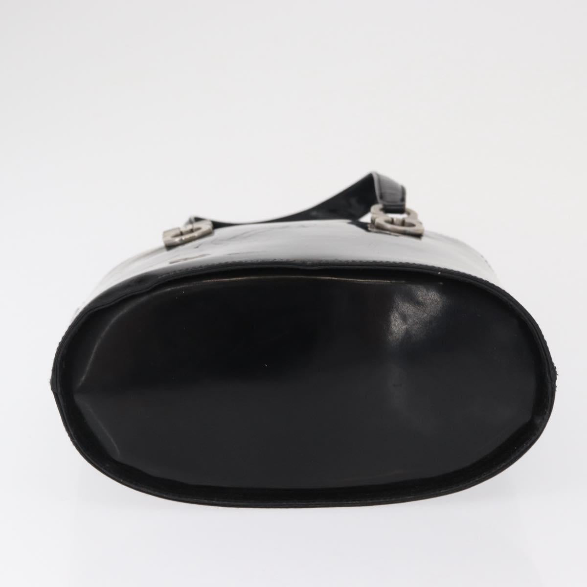 Salvatore Ferragamo Hand Bag Patent leather Black Silver Auth 163984