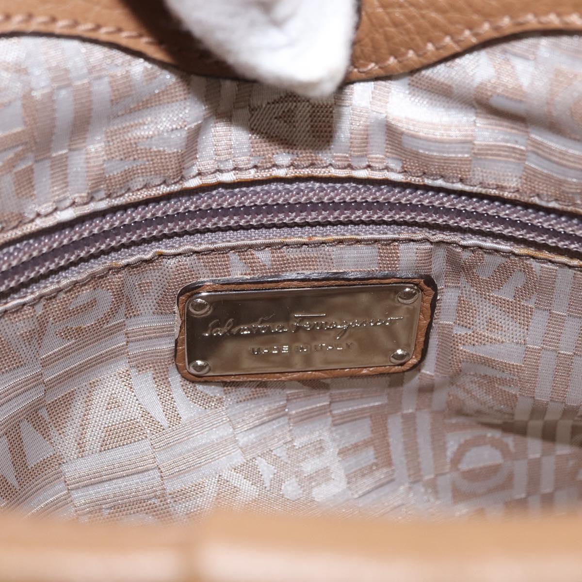 Salvatore Ferragamo Gancini Hand Bag Leather Brown Gold Auth 163989