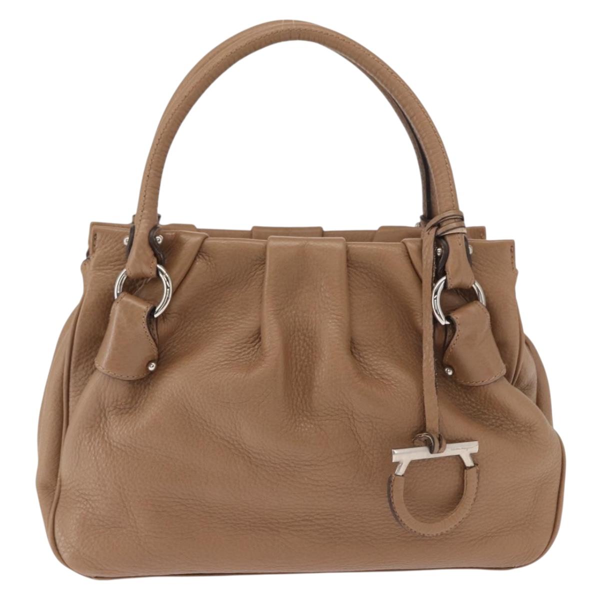 Salvatore Ferragamo Gancini Hand Bag Leather Brown Gold Auth 163989