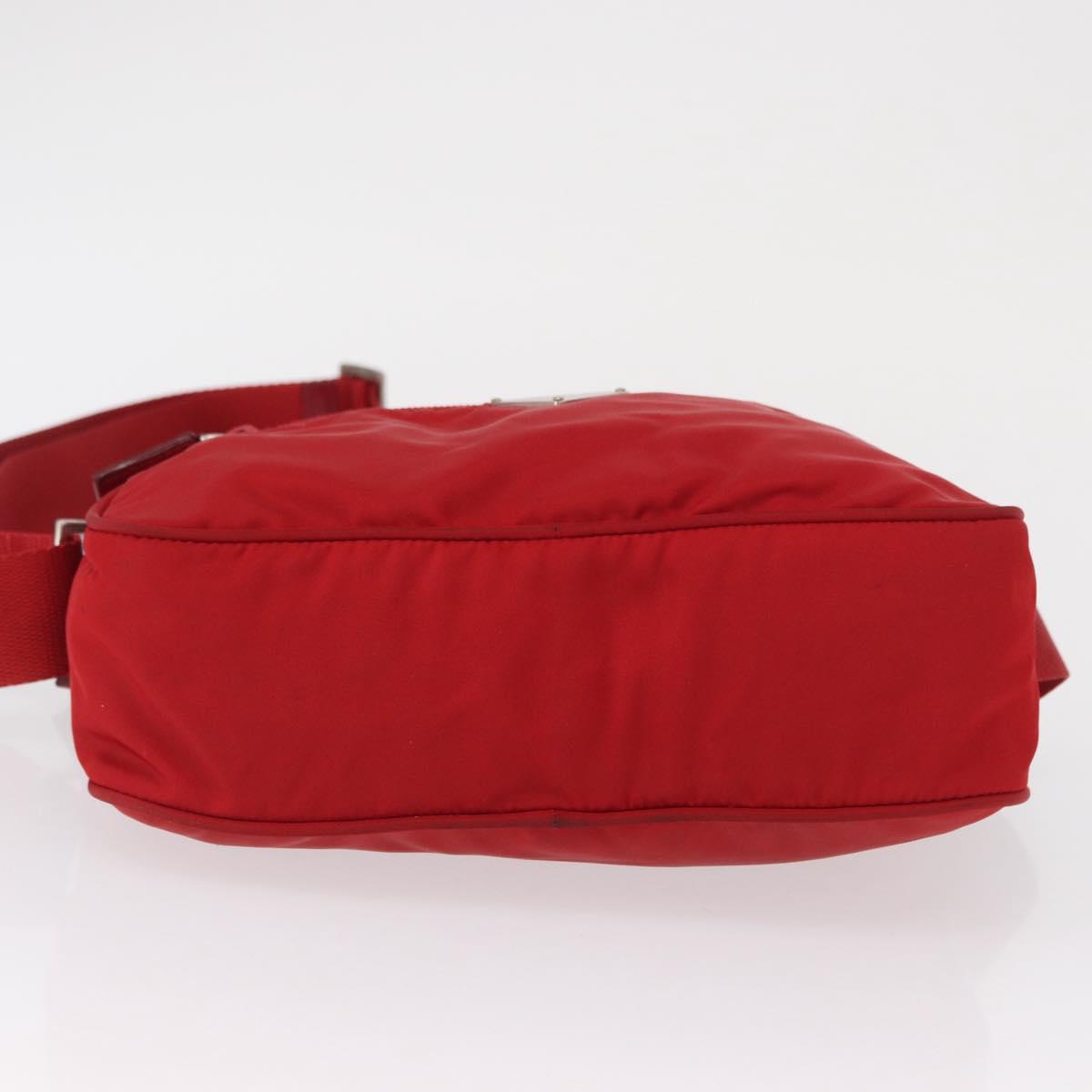 PRADA Shoulder Bag Nylon Red Silver Auth 163993