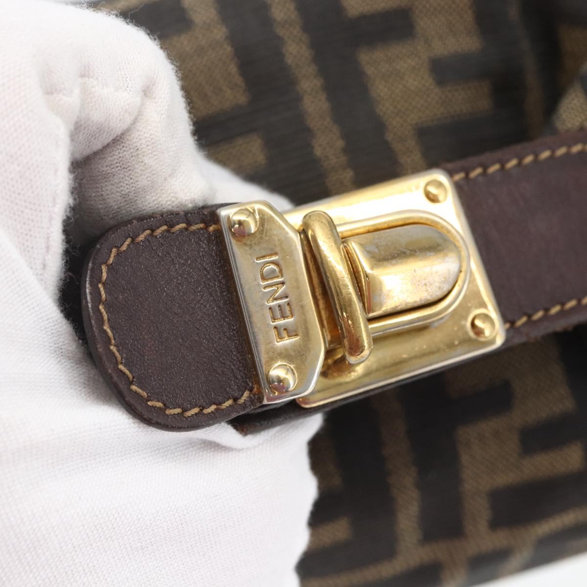 FENDI Zucca Canvas Pouch Black Brown Auth 163994