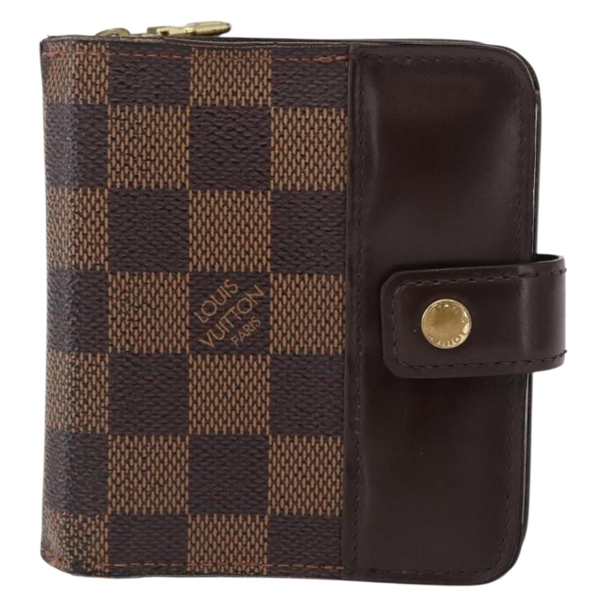 LOUIS VUITTON Damier Ebene Compact Zip Wallet N61668 LV Auth 163998