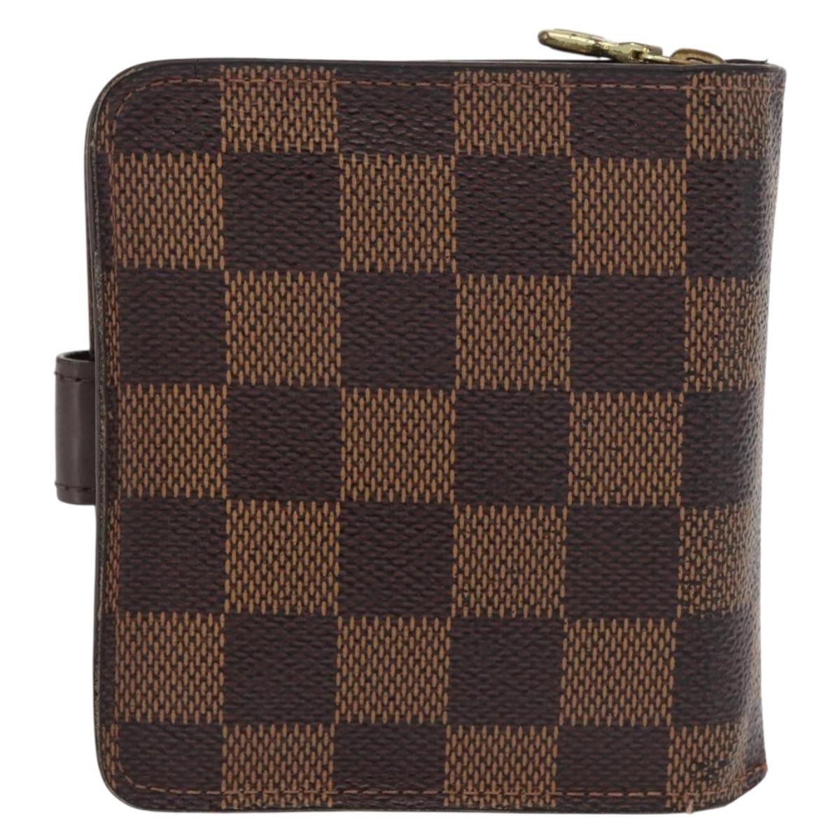 LOUIS VUITTON Damier Ebene Compact Zip Wallet N61668 LV Auth 163998